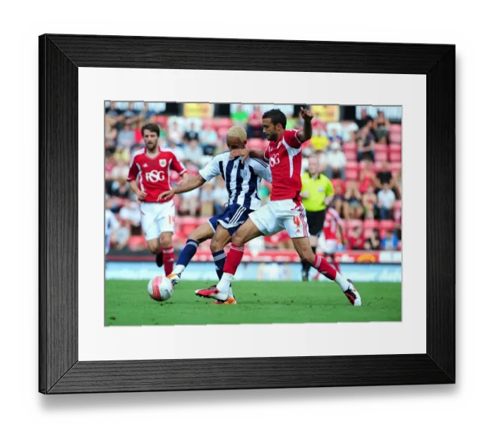 Framed Print : Bristol City vs. West Brom: Liam Fontaine vs. Peter Odemwingie - Championship Battle at Ashton Gate, 2011