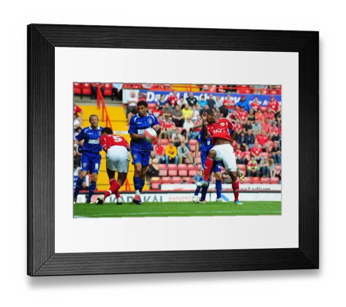 Framed Print : Marvin Elliott's Headered Goal Attempt Goes Over the Bar - Bristol City vs Ipswich Town, Championship 2011