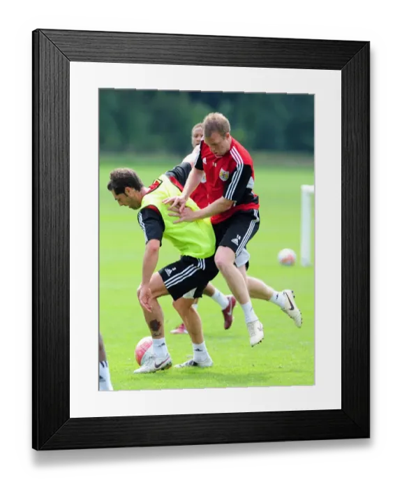 Framed Print : Bristol City: McAllister vs. Clarkson - A Battle for the Ball during Pre-season Training Framed Print : Bristol City: McAllister vs. Clarkson - A Battle for the Ball during Pre-season Training