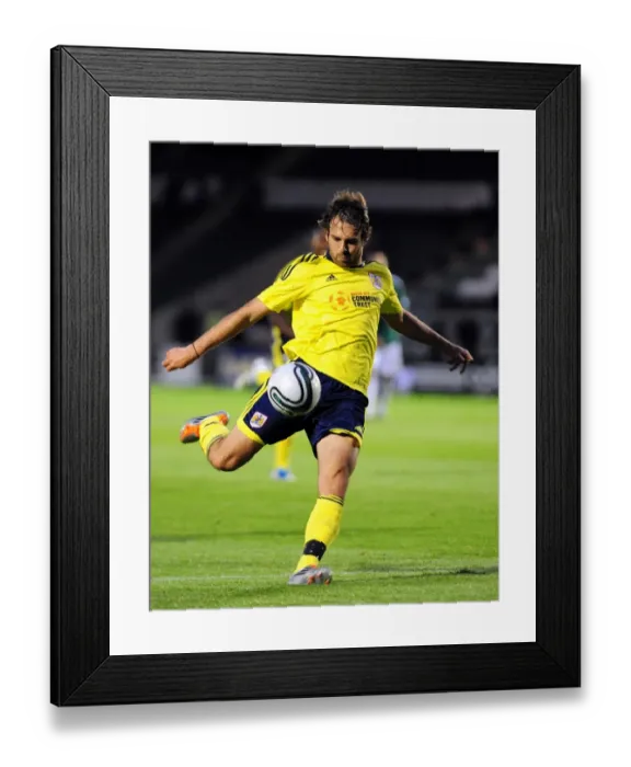 Framed Print : Bristol Citys Brett Pitman fires over Framed Print : Bristol Citys Brett Pitman fires over