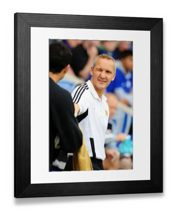 Framed Print : Keith Miljen Leads Bristol City Against Leicester City in Championship Clash - 06 / 08 / 2011