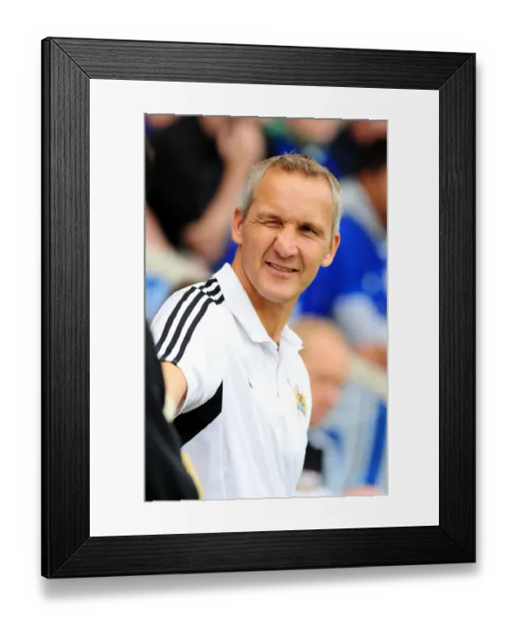 Framed Print : Keith Milen, Manager of Bristol City, at Leicester City Championship Match on August 6, 2011
