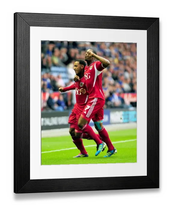 Framed Print : Nicky Maynard Scores Opening Goal for Bristol City in Championship Match vs. Leicester City (06 / 08 / 2011)