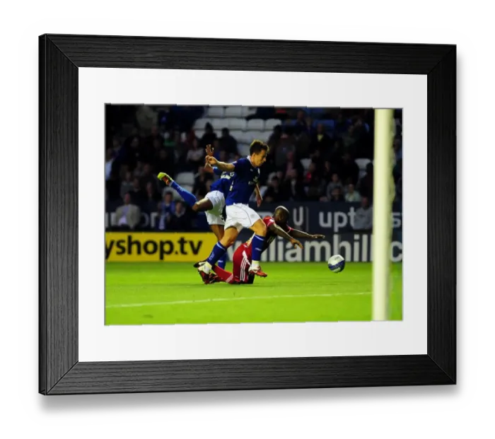 Framed Print : Bristol City's Jamal Campbell-Ryce Fouls by Gelson Fernandes Results in Penalty for Leicester City in 2011 Championship Match Framed Print : Bristol City's Jamal Campbell-Ryce Fouls by Gelson Fernandes Results in Penalty for Leicester City in 2011 Championship Match