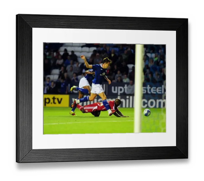 Framed Print : Championship Match: Leicester City vs. Bristol City (06 / 08 / 2011) - Penalty Controversy: Fernandes Fouls Campbell-Ryce