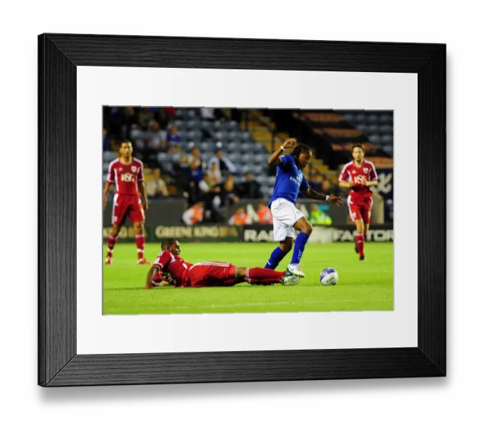 Framed Print : Neil Danns vs. Marvin Elliott: Championship Battle at King Power Stadium (Leicester City v Bristol City, 06 / 08 / 2011)