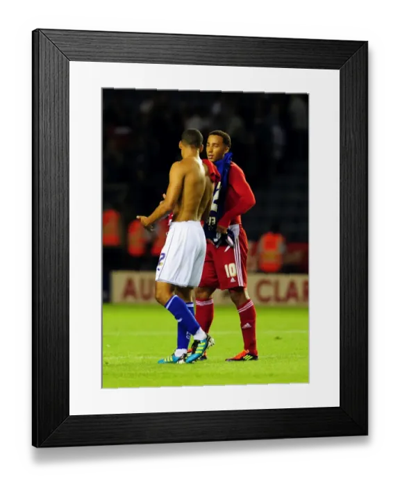 Framed Print : Nicky Maynard and Lee Peltier Exchange Shirts: Leicester City vs. Bristol City, Championship Match, August 2011 Framed Print : Nicky Maynard and Lee Peltier Exchange Shirts: Leicester City vs. Bristol City, Championship Match, August 2011