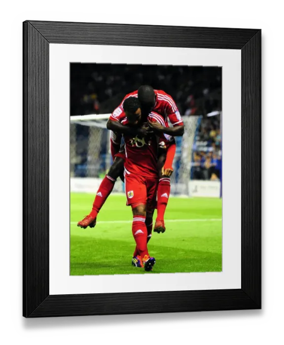 Framed Print : Nicky Maynard and Albert Adomah: Celebrating the Championship Winning Goal for Bristol City against Leicester City (11.08.2011) Framed Print : Nicky Maynard and Albert Adomah: Celebrating the Championship Winning Goal for Bristol City against Leicester City (11.08.2011)