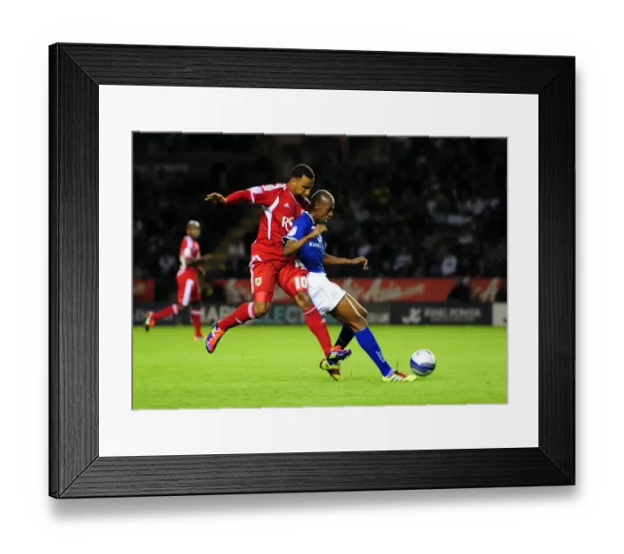 Framed Print : Championship Showdown: Maynard vs. Fernandes - Bristol City vs. Leicester City (06 / 08 / 2011) - Nicky Maynard vs. Gelson Fernandes Battle for Ball in Championship Clash Framed Print : Championship Showdown: Maynard vs. Fernandes - Bristol City vs. Leicester City (06 / 08 / 2011) - Nicky Maynard vs. Gelson Fernandes Battle for Ball in Championship Clash
