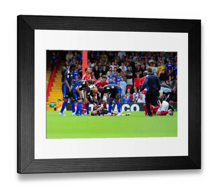 Framed Print : Bristol City vs Portsmouth: Luke Varney Knocked Out after Heads Clash in Championship Match, 200811