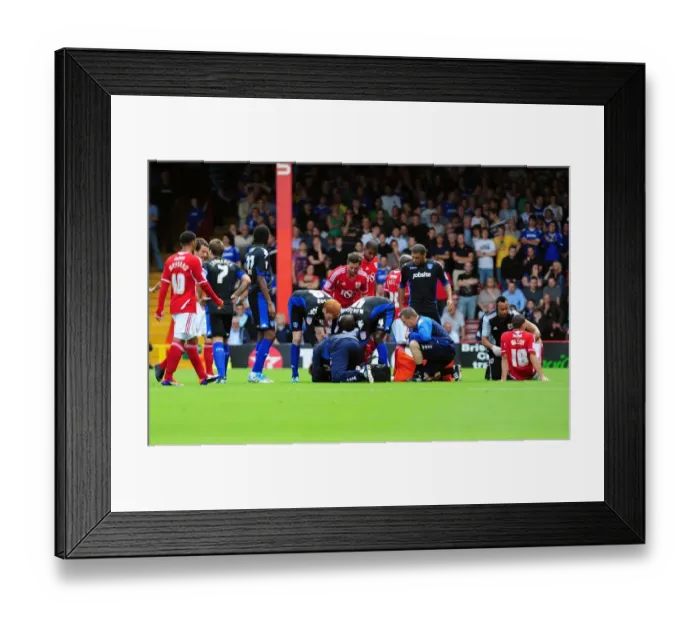 Framed Print : Bristol City vs Portsmouth: Luke Varney Suffers Horrific Head Clash with James Wilson, Championship Match, 2011 Framed Print : Bristol City vs Portsmouth: Luke Varney Suffers Horrific Head Clash with James Wilson, Championship Match, 2011