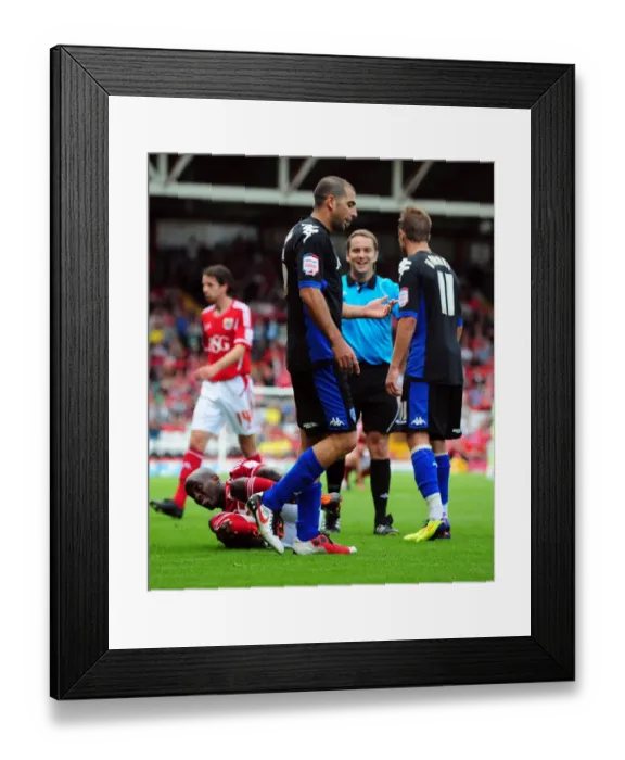 Framed Print : Championship Football: Tal Ben Haim of Portsmouth Yelled for Foul on Jamal Campbell-Ryce of Bristol City (August 2011) - Ben Haim Receives Yellow Card