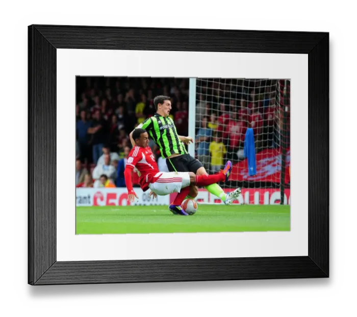 Framed Print : Bristol City's Nicky Maynard Thwarts by Brighton's Lewis Dunk in Championship Clash - 10 / 09 / 2011