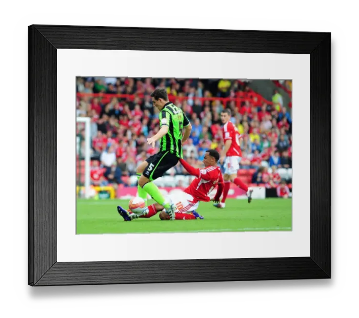 Framed Print : Bristol City's Nicky Maynard Tackles Brighton's Lewis Dunk - Championship Clash at Ashton Gate Stadium (September 10, 2011)