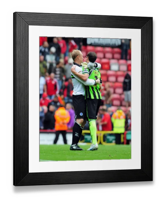 Framed Print : Bristol City FC: Marcos Painter and Casper Ankergren Celebrate Championship Victory over Brighton at Ashton Gate Stadium (10-09-2011) Framed Print : Bristol City FC: Marcos Painter and Casper Ankergren Celebrate Championship Victory over Brighton at Ashton Gate Stadium (10-09-2011)
