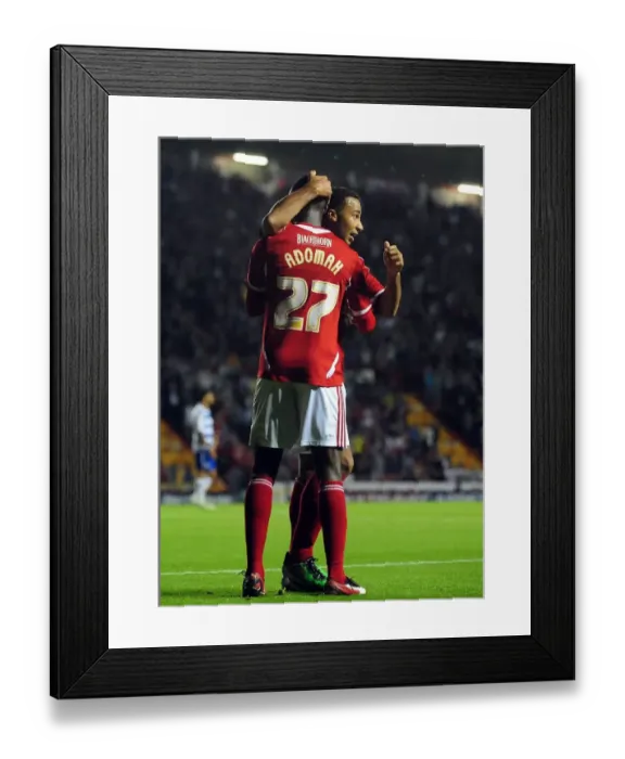 Framed Print : Bristol City's Albert Adomah and Nicky Maynard Celebrate Goal vs. Reading - Championship Match, 2011 Framed Print : Bristol City's Albert Adomah and Nicky Maynard Celebrate Goal vs. Reading - Championship Match, 2011
