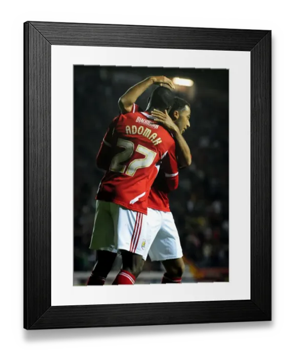 Framed Print : Bristol City FC: Albert Adomah and Nicky Maynard Celebrate Opening Goal vs. Reading (Championship 2011)