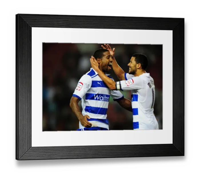 Framed Print : Jobi McAnuff and Mikele Leigertwood Celebrate Reading's Win over Bristol City in Championship Match, 2011 Framed Print : Jobi McAnuff and Mikele Leigertwood Celebrate Reading's Win over Bristol City in Championship Match, 2011