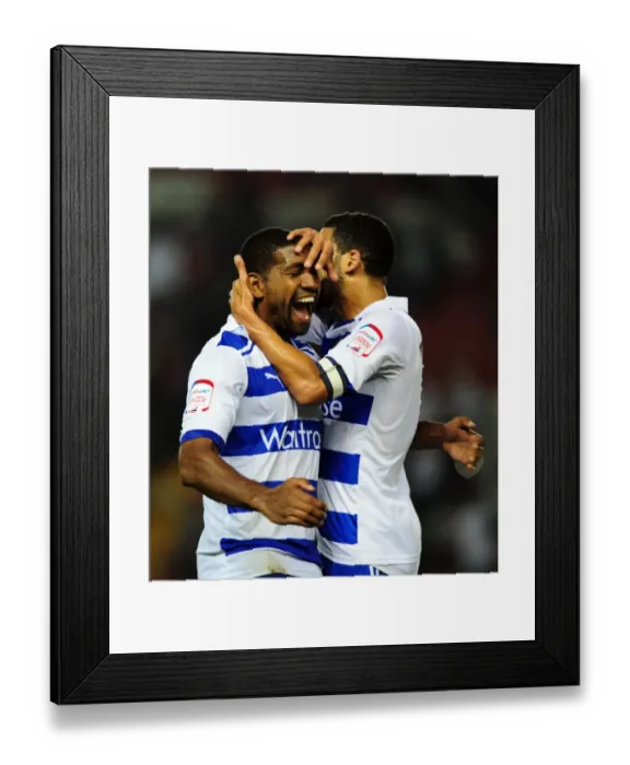 Framed Print : Reading Football Club: Jobi McAnuff and Mikele Leigertwood Celebrate Championship Victory Over Bristol City (27-09-2011) Framed Print : Reading Football Club: Jobi McAnuff and Mikele Leigertwood Celebrate Championship Victory Over Bristol City (27-09-2011)