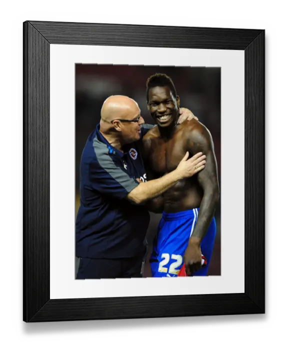 Framed Print : Brian McDermott and Mathieu Manset: Last-Minute Championship Goal Celebration for Reading at Ashton Gate Stadium, 2011 Framed Print : Brian McDermott and Mathieu Manset: Last-Minute Championship Goal Celebration for Reading at Ashton Gate Stadium, 2011