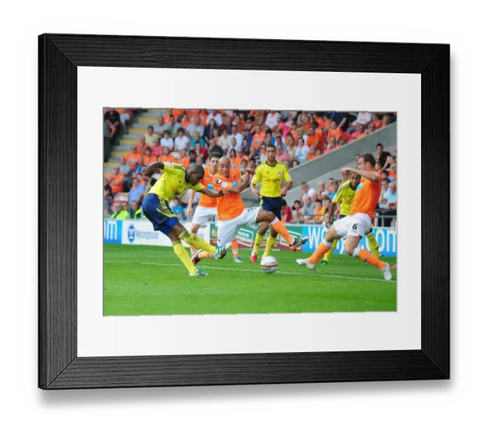 Framed Print : Blackpool vs. Bristol City: Marvin Elliott's Shot Blocked by Ian Evatt - League Cup, 01 / 10 / 2011