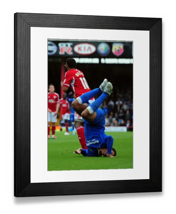 Framed Print : Nicky Maynard's Crushing Challenge: Curtis Davies Fall in Bristol City vs Birmingham City Championship Clash (October 23, 2011) Framed Print : Nicky Maynard's Crushing Challenge: Curtis Davies Fall in Bristol City vs Birmingham City Championship Clash (October 23, 2011)