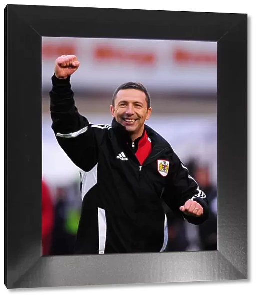 Derek McInnes Celebrates First Win as Bristol City Manager vs Barnsley, October 2011 (Editorial Use Only)