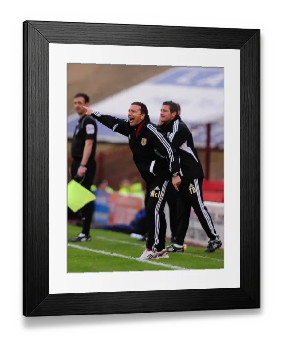 Framed Print : Derek McInnes Motivates Bristol City at Barnsley Championship Game, 2011