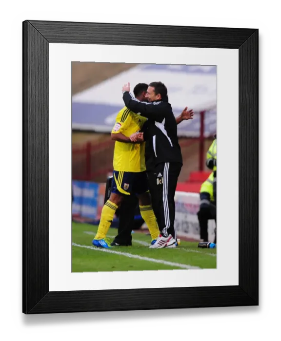 Framed Print : McInnes First Win: Embracing Maynard's Championship Goal (2011) Framed Print : McInnes First Win: Embracing Maynard's Championship Goal (2011)