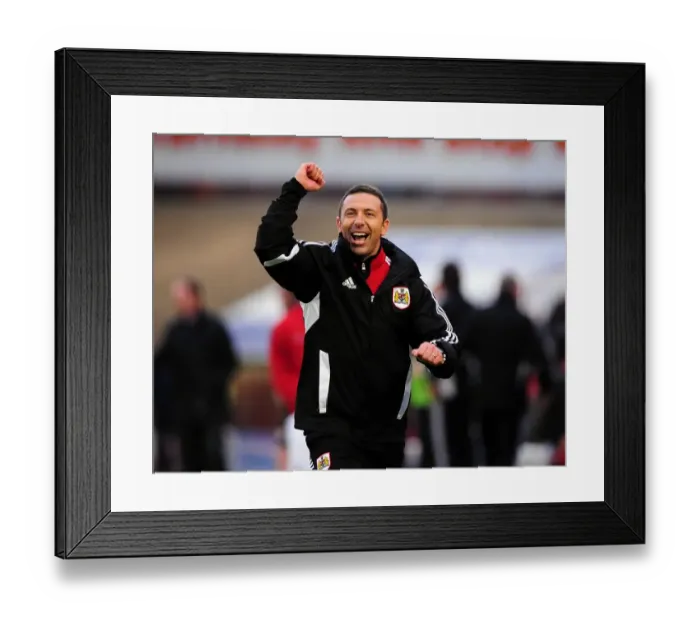 Framed Print : Derek McInnes Celebrates First Win as Bristol City Manager: Barnsley vs. Bristol City (October 2011)