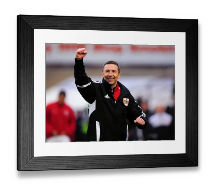 Framed Print : Derek McInnes Celebrates First Win as Bristol City Manager: Barnsley vs. Bristol City (October 2011)