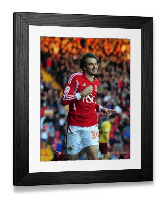Framed Print : Brett Pitman's Goal Celebration: Bristol City vs. Burnley, Championship Match, 05 / 11 / 2011