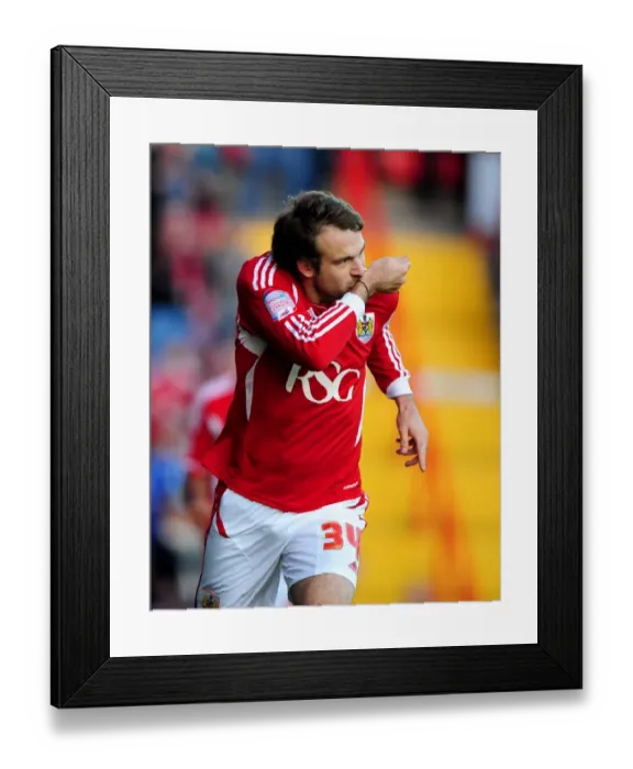 Framed Print : Brett Pitman's Euphoric Goal Celebration: Bristol City's Championship Winning Moment vs. Burnley (05 / 11 / 2011) Framed Print : Brett Pitman's Euphoric Goal Celebration: Bristol City's Championship Winning Moment vs. Burnley (05 / 11 / 2011)