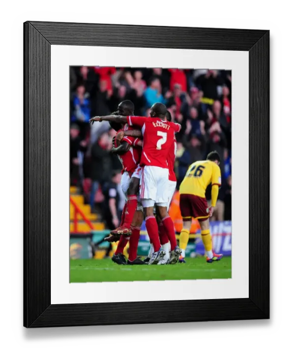 Framed Print : Bristol City's Albert Adomah: Celebrating a Championship Goal Against Burnley (5th November 2011)