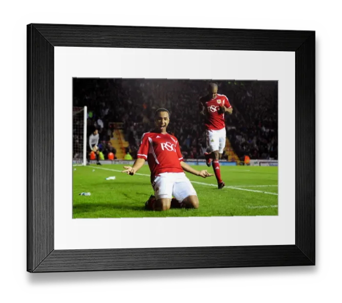 Framed Print : Nicky Maynard's Double: The Exultant Moment as Bristol City's Star Forward Scores His Second Goal Against Southampton