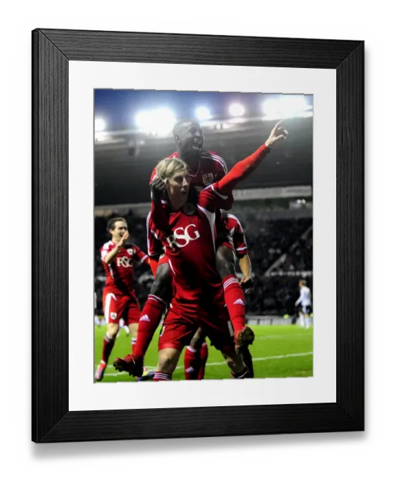 Framed Print : Derby County vs. Bristol City: Woolford and Adomah Celebrate Goal (Championship Football, 10 / 12 / 2011)