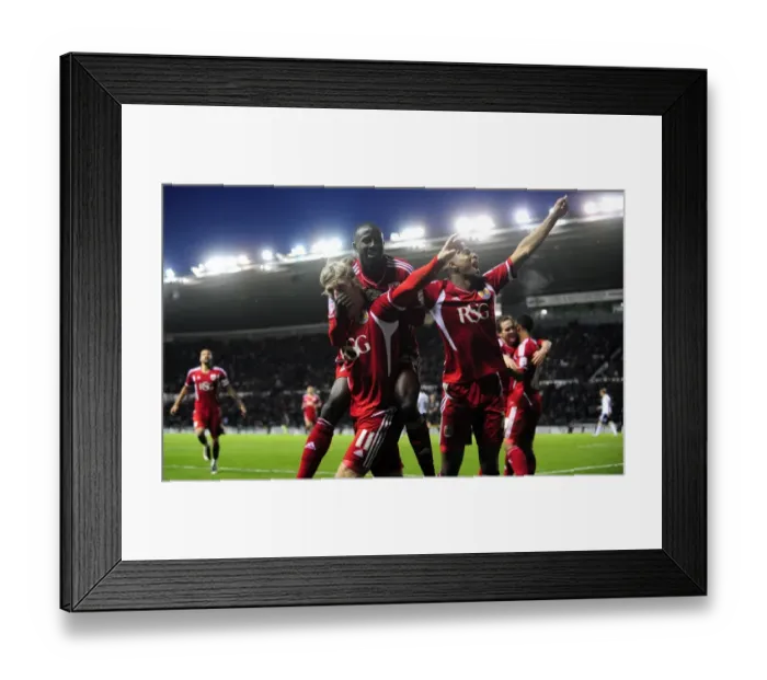 Framed Print : Woolford and Adomah's Goal Celebration: Derby County vs. Bristol City (Championship Football, 10 / 12 / 2011)