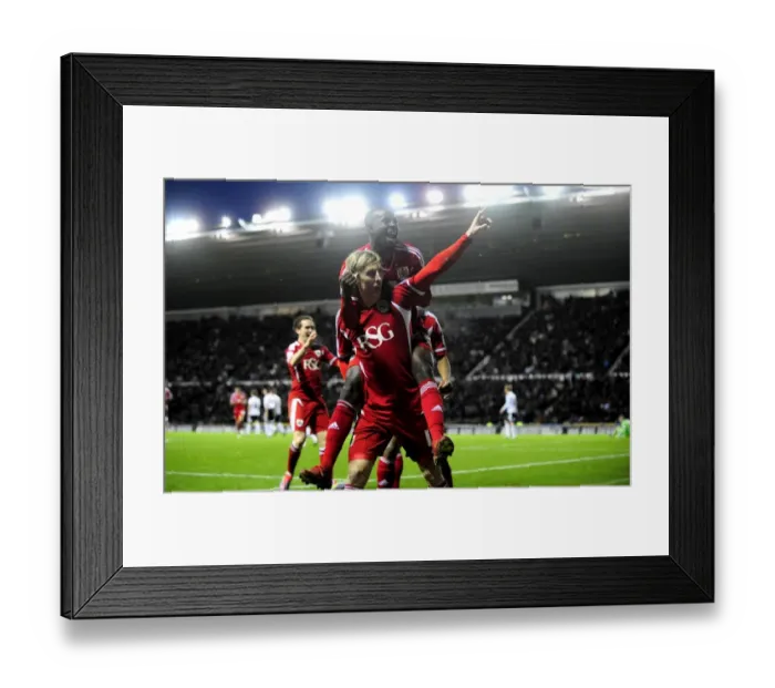 Framed Print : Woolford and Adomah's Thrilling Goal Celebration: Derby County vs. Bristol City (Championship Football, 10th December 2011)