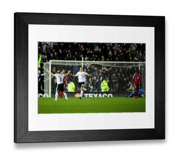 Framed Print : Derby County's Callum Ball Scores the Winning Goal Against Bristol City in Championship Match, 10-12-2011