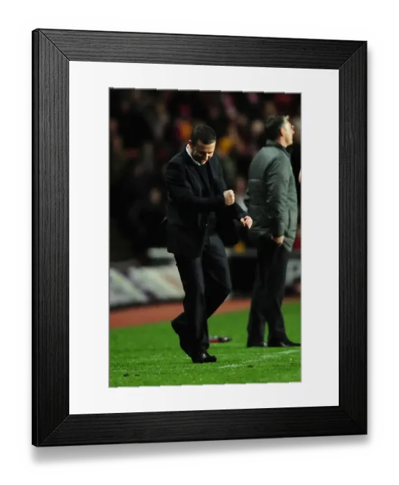 Framed Print : Derek McInnes Celebrates Promising Win for Bristol City against Southampton in Championship Match, 30 / 12 / 2011
