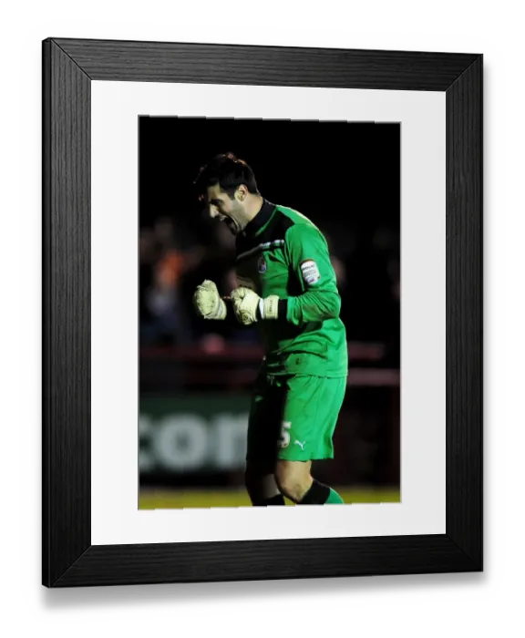 Framed Print : Crawley Town's Scott Shearer Celebrates FA Cup Upset Over Bristol City (07-01-2012)