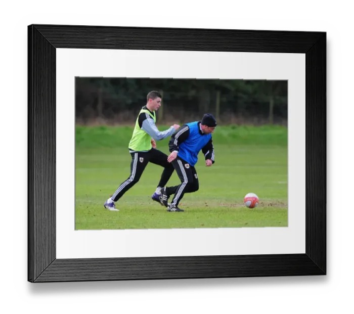 Framed Print : McInnes vs. Wilson: A Training Face-Off at Memorial Stadium - Derek McInnes Goes Head-to-Head with James Wilson during Bristol City FC Practice Framed Print : McInnes vs. Wilson: A Training Face-Off at Memorial Stadium - Derek McInnes Goes Head-to-Head with James Wilson during Bristol City FC Practice