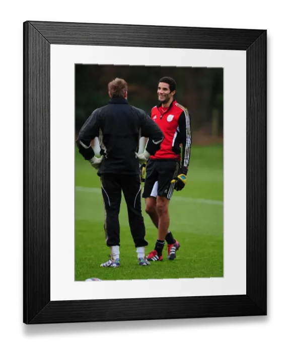 Framed Print : Bristol City: A Light-Hearted Moment at Training - David James Shares a Joke with Team Mates Framed Print : Bristol City: A Light-Hearted Moment at Training - David James Shares a Joke with Team Mates