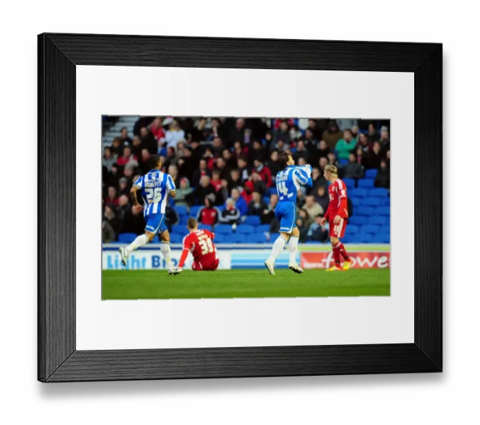 Framed Print : Brighton's Inigo Calderon Celebrates Championship Goal Against Bristol City (14.01.2012)