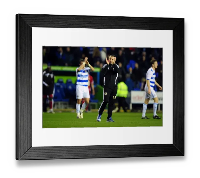 Framed Print : Derek McInnes Appreciates Bristol City Fans at Reading Championship Match, 28th January 2012 Framed Print : Derek McInnes Appreciates Bristol City Fans at Reading Championship Match, 28th January 2012