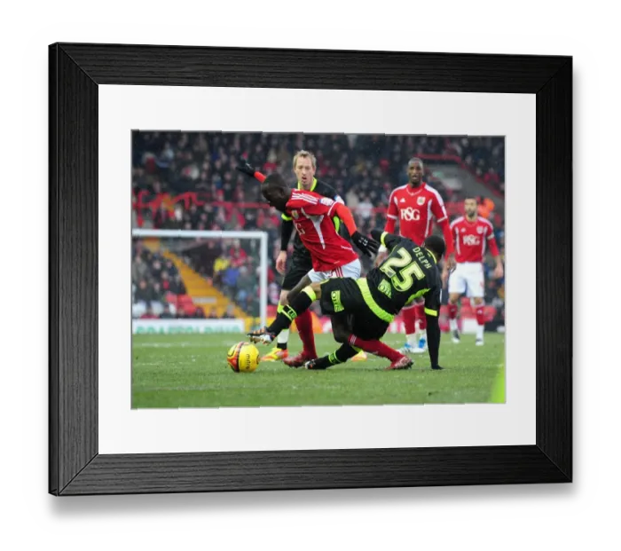 Framed Print : Bristol City's Albert Adomah Fouled by Leeds Fabian Delph during Championship Match