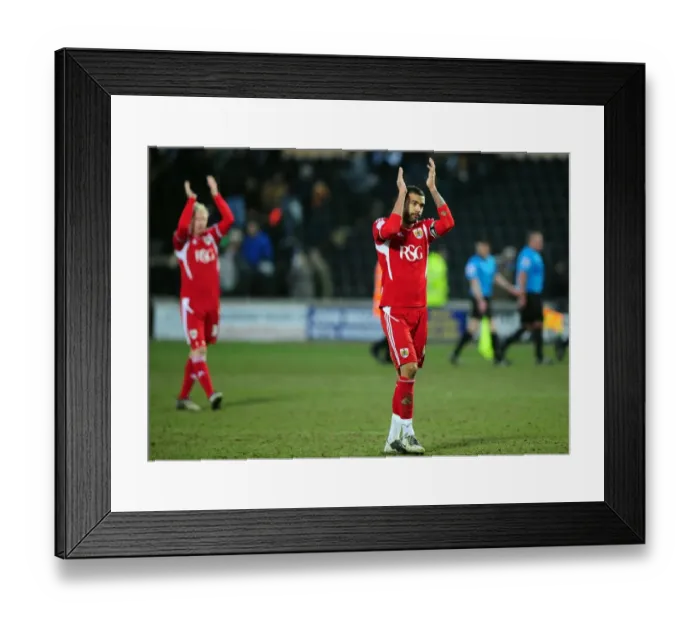 Framed Print : Bristol City's Liam Fontaine Shows Appreciation to Traveling Fans at Hull City Championship Match - 11 / 02 / 2012 Framed Print : Bristol City's Liam Fontaine Shows Appreciation to Traveling Fans at Hull City Championship Match - 11 / 02 / 2012