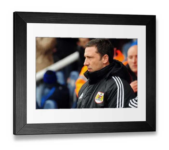 Framed Print : Derek McInnes Leads Bristol City at Peterborough United, February 2012 - Football Manager in Action