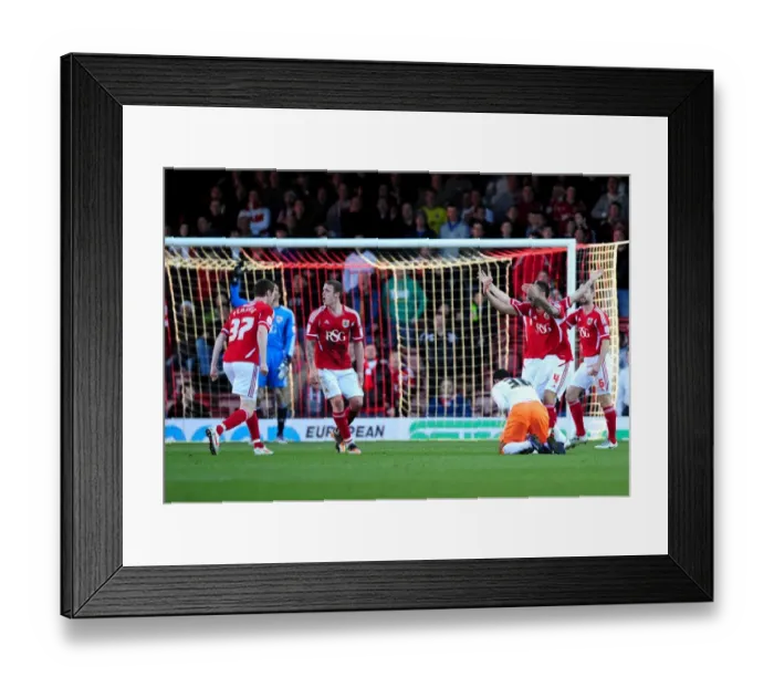 Framed Print : Disbelief: Free Kick Surprise at Ashton Gate (Bristol City vs. Blackpool)