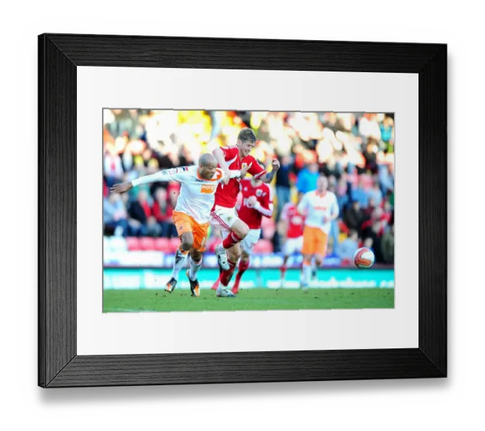 Framed Print : Bristol City vs. Blackpool: Jon Stead vs. Alex Baptiste Battle for Possession at Ashton Gate Stadium